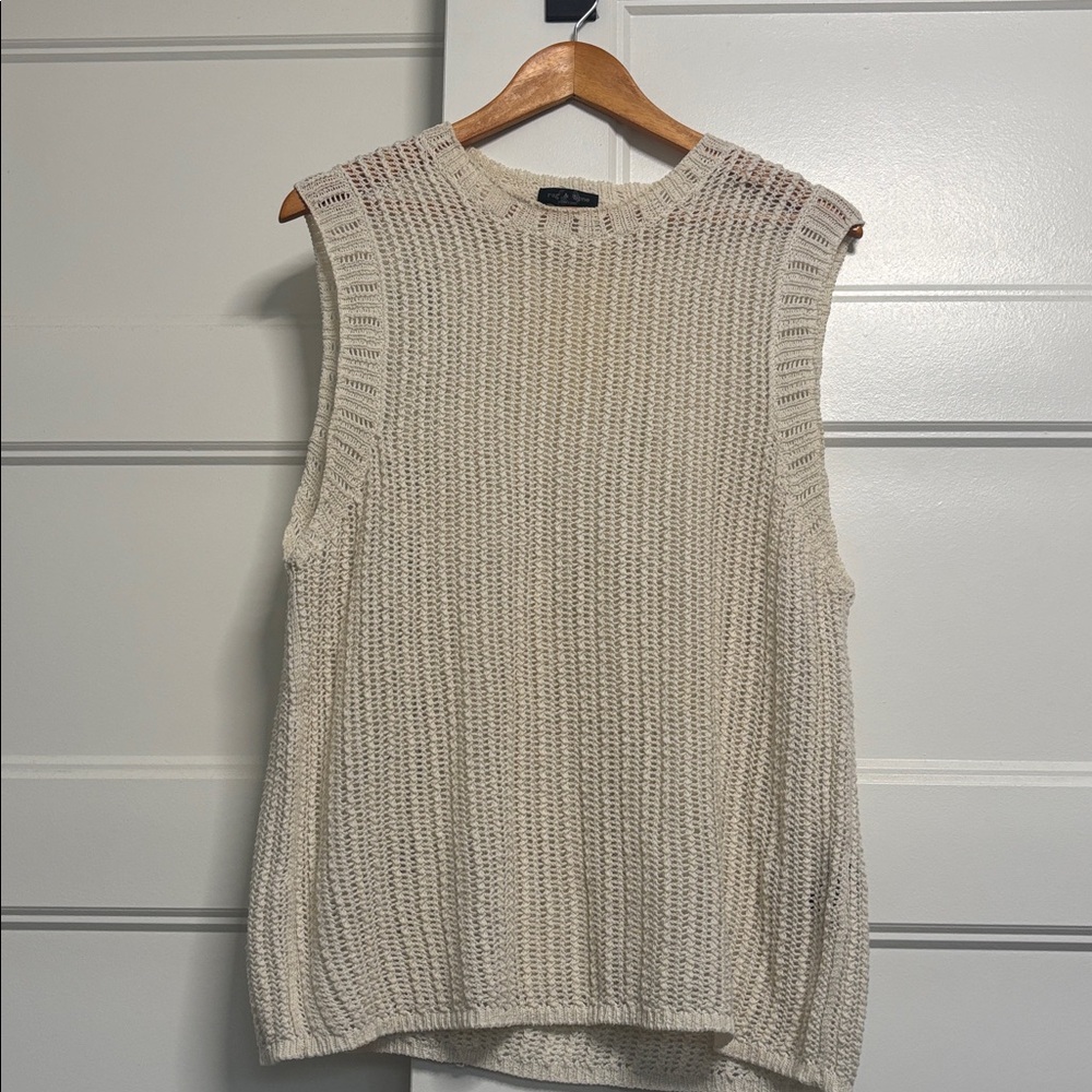 Rag & Bone 'Riley' Cream Cotton Semisheer Knit Tank Top Size L